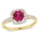 1 CT TGW Created Ruby and 1/7 CT TW Diamond Halo Ring in 10K Yellow Gold