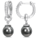 8-8.5MM Black Tahitian Cultured Pearl and Diamond Accent Drop Huggie
Earrings in Sterling Silver