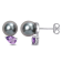 8-9MM Black Tahitian Cultured Pearl and 3/4 CT TGW African Amethyst Stud
Earrings in Sterling Silver