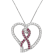 14K White Gold Diamond and Lab Created Pink Sapphire Awareness Ribbon
& Open Heart Pendant w\chain
