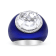 18K White Gold 14mm White Quartz and 1/5 Cttw Diamond Halo with Blue
Enamel Dome Ring