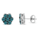 Sterling Silver Treated Blue Diamond Floral Stud Earrings 1ctw