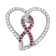14K White Gold Diamond and Lab Created Pink Sapphire Awareness Ribbon
& Open Heart Pendant w\chain