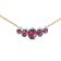 18K Rose Gold Multi-Size Round Ruby and Pave Round Diamonds Curved Bar Necklace