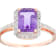 10k Rose Gold Emerald-Cut Amethyst and Diamond Halo Ring