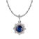 10k White Gold Genuine Round Sapphire and Diamond Vintage Style Halo
Pendant With Chain