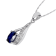 10k White Gold Genuine Oval Sapphire and Diamond Drop Pendant With Chain
