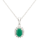 10k White Gold Oval Emerald and Diamond Halo Pendant With Chain