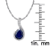 10k White Gold Genuine Pear-Shape Sapphire and Diamond Drop Pendant With Chain