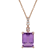 10k Rose Gold Genuine Emerald Cut Amethyst and White Topaz Pendant With Chain