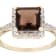 10k Yellow Gold Square Smoky Quartz and Diamond Halo Ring