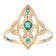 10k Yellow Gold Antique Style Genuine Round Emerald and Diamond Ring