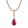 10k Rose Gold Genuine Pear-Shape Ruby and Diamond Drop Pendant With Chain