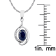 10k White Gold Genuine Oval Sapphire and Diamond Pendant With Chain