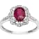 10k White Gold Vintage Style Oval Ruby and Halo Diamond Ring