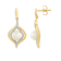 14K Yellow Gold Round White Pearl and Diamond Drop Earrings