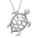 Jewelili Sterling Silver White Round Diamond Turtle Pendant with Rolo Chain
