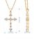 Jewelili 10K Yellow Gold 1/4 Ctw White Round Diamond Cross Pendant,
18" Rope Chain