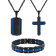 Black Diamond Accent Two-Tone Stainless Steel Dog Tag, Cross Pendant,
& Bracelet Set