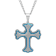 Stainless Steel with Blue Plating Textured Stacked Cross Pendant