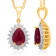 KALLATI 14K Yellow Gold Ruby and Diamond Halo Dangle Pendant with Chain 0.80ctw