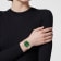 Versace Reve Womens Watch Two Tone Case Green Guilloché Dial Two Tone Bracelet