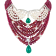 Andreoli Ruby Beads, Emerald, And Pearl Statement Necklace
