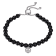 SILVER BLACK AGATE BEAD BOLO BRACELET WITH CREATED WHITE SAPPHIRE PEACE CHARM