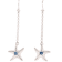 Sterling Silver Starfish Dangle Earrings with Blue CZ Accents.