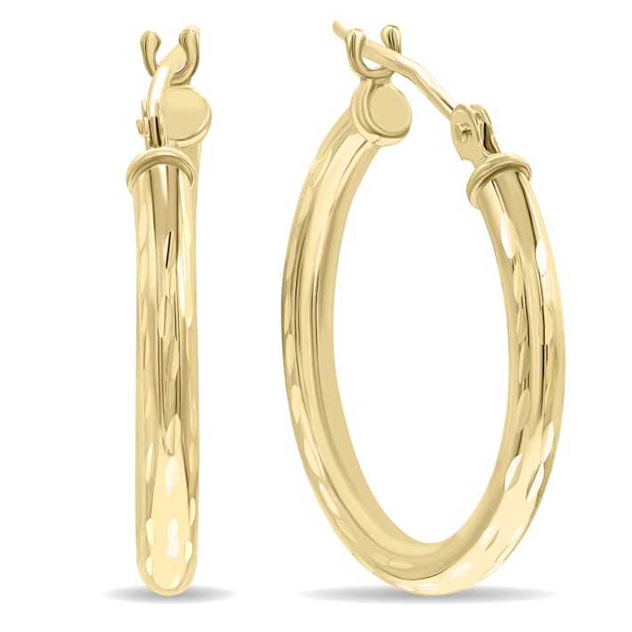 14K Yellow Gold Shiny Diamond Cut Engraved Hoop Earrings (20mm) - 18B0NA