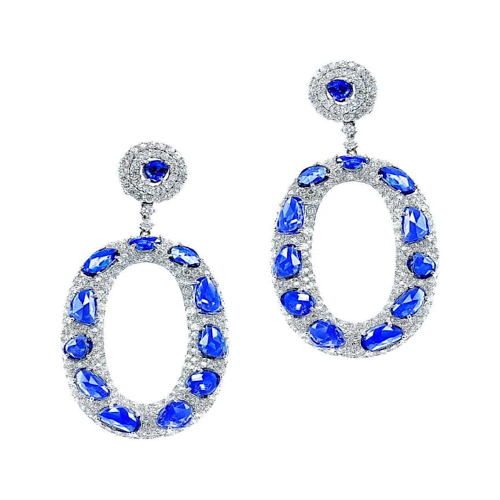 Diana M. Fine Jewelry 18K White Gold Sapphire and Diamond Earrings 27.32ctw 14KFSA