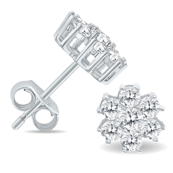 豪華 TW Carat 1 Diamond White 14K in Earrings Stud Cluster Flower タイムセール
