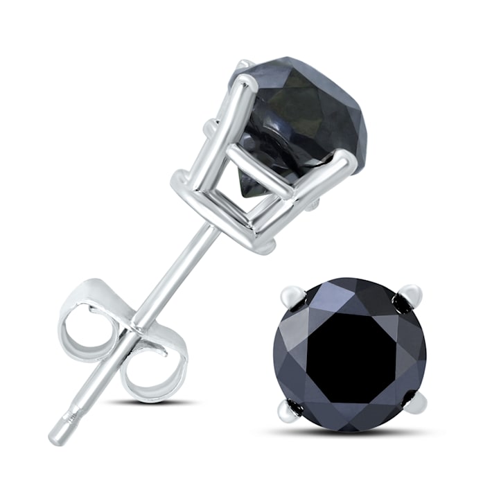 1 1/2 Carat TW Round Black Diamond Solitaire Stud Earrings