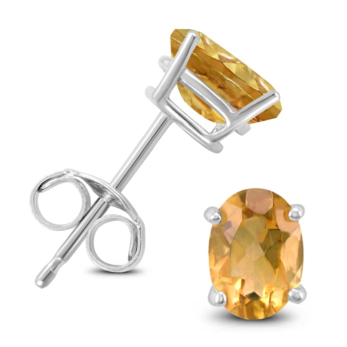 14K White Gold 8x6MM Oval Citrine Earrings