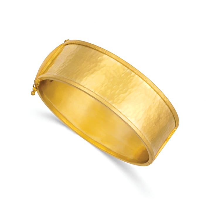 14k Yellow Gold Hinged Bangle Bracelet - 8 Inch Length, 5mm Wide, Shiny Domed, 4.5 Grams