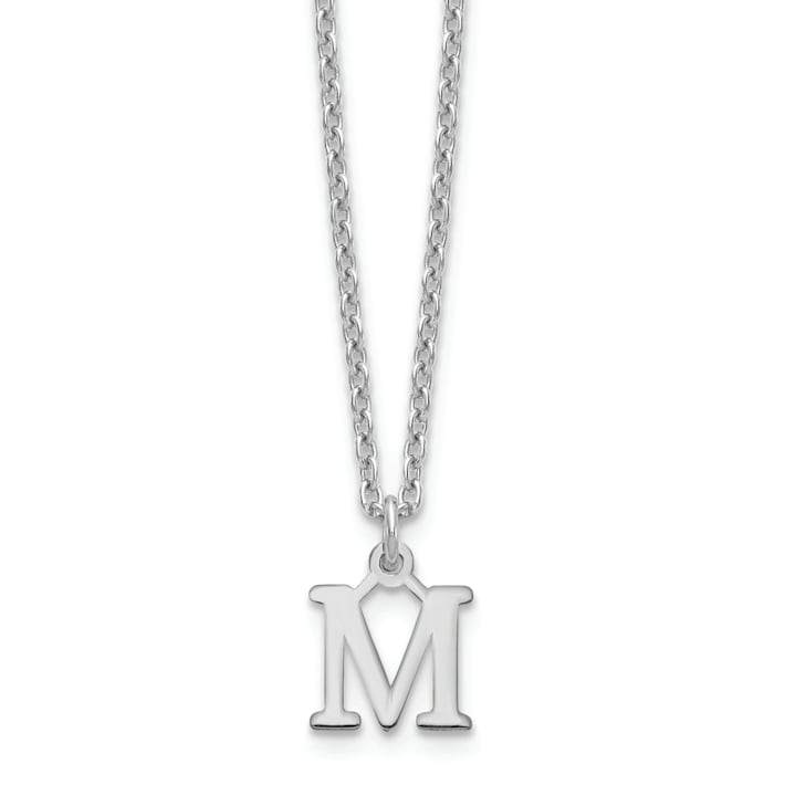 Rhodium Over Sterling Silver Cutout Letter M Initial Necklace 15N3RM