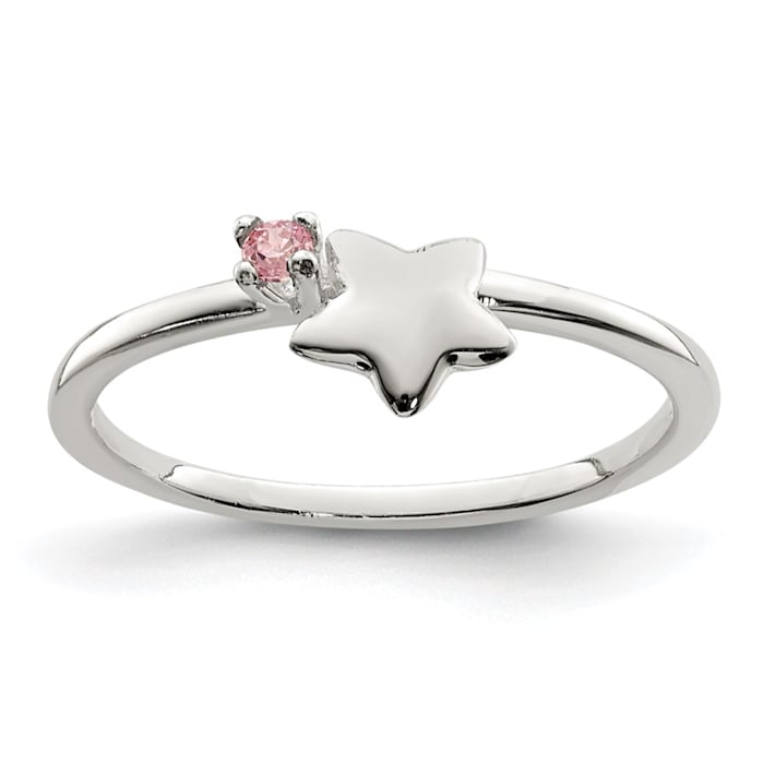 Children Rings Sterling Silver Polished Pink Cubic Zirconia and Star Children's Ring ...