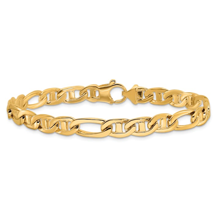 14K Yellow Gold 6.5mm Solid Hand-Polished 3 and 1 Flat