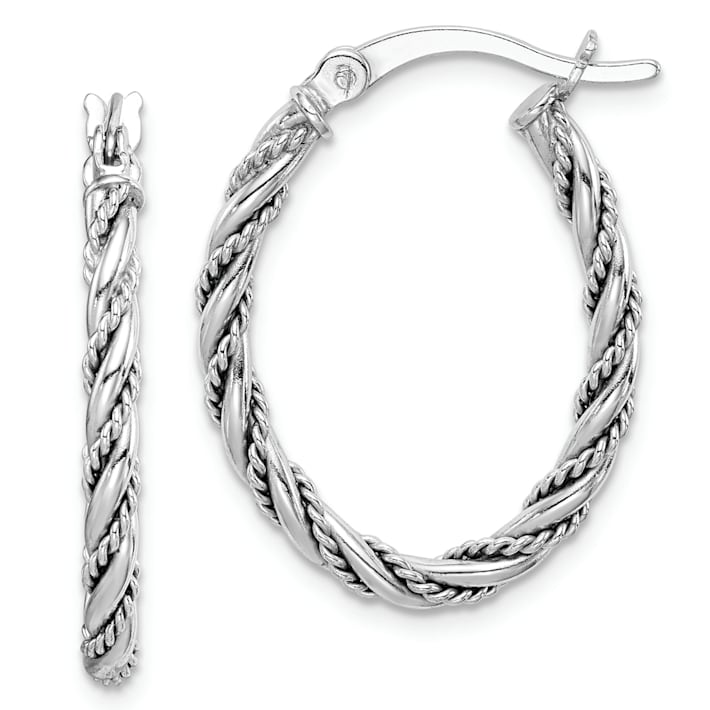 Rhodium Over Sterling Silver 2.5mm Twisted Oval Hoop Earrings - 1BQHJA