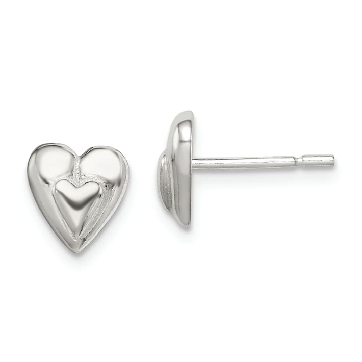 Sterling Silver Polished Heart Post Earrings - 17KMJA