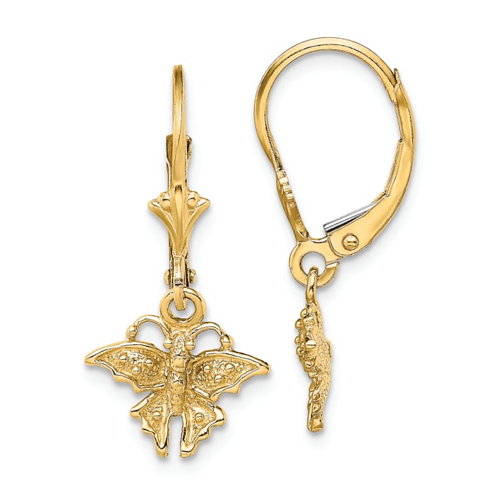 14k Yellow Gold Textured Mini Butterfly Dangle Earrings - 15KY8A