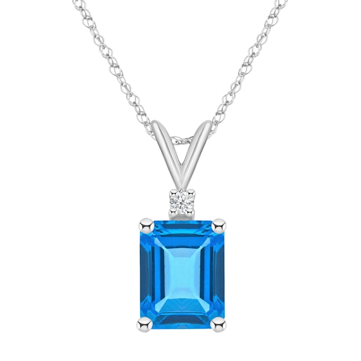 9x7mm Emerald Cut Blue Topaz with Diamond Accent 14k White