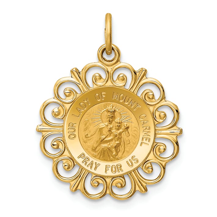 14k Yellow Gold Satin Our Lady of Mt. Carmel Medal Charm - 1B5PKA
