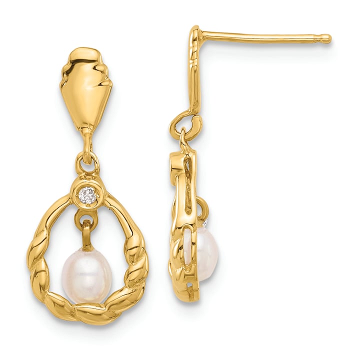EEC23BGPLP Gold Dangle Polished Pearl Earrings main image 1