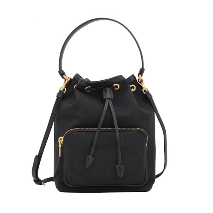季節のおすすめ商品 Prada Black Canvas Jacquard Logo Convertible Small Bucket 名刺入れ/定期入れ