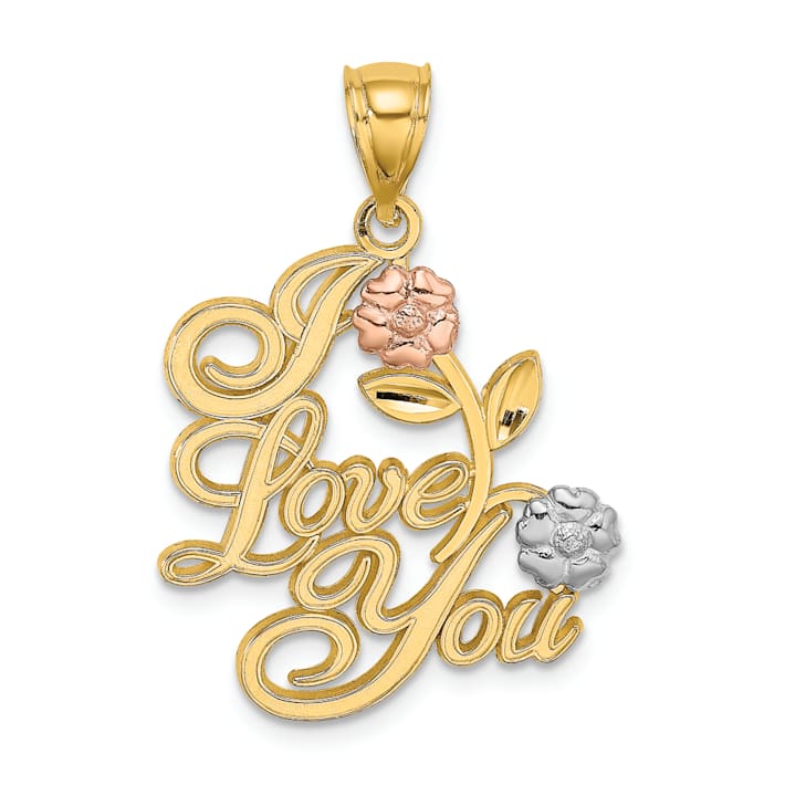 はな（感謝） 14k Tri-color Gold I LOVE YOU with Flowers Charm - 1F4FXA
