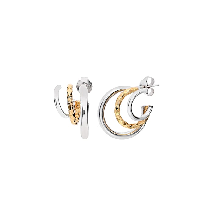 Rhodium Over Sterling Silver Two-Tone Triple Hoops - 1F3RPB Rhodium Over Sterling Silver Two-Tone Triple Hoops - 1F3RPB