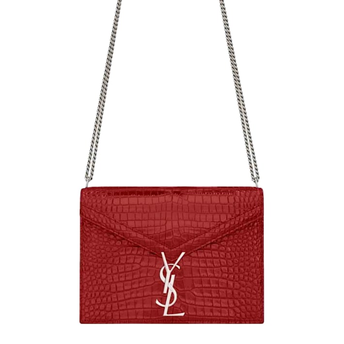 Saint Laurent Cassandra Red Croc Leather Medium Shoulder Bag 125YLA