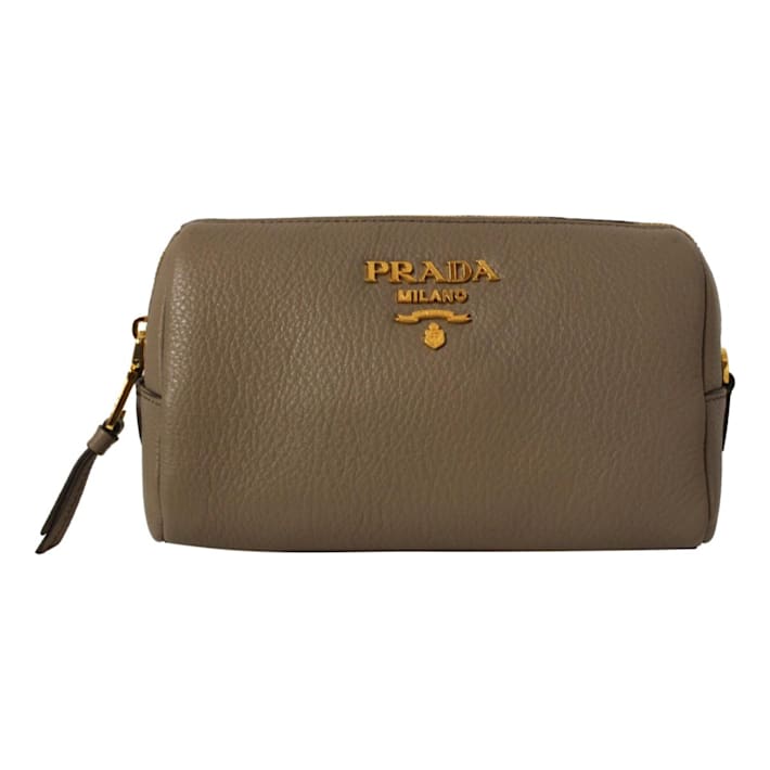 Prada Vitello Daino Argilla Grey Leather Cosmetic Pouch 17L2WA