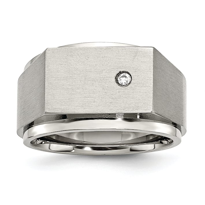 White Cubic Zirconia Stainless Steel Men's Signet Ring